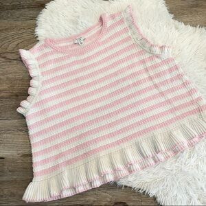 Crown & Ivy Striped Knit Ruffle Sweater Tank Cotton Barbie Coquette Preppy XL